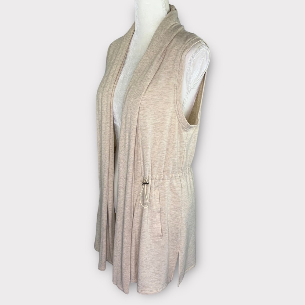 Cable & Gauge tan sleeveless open front cardigan tunic M beige drawstring waist